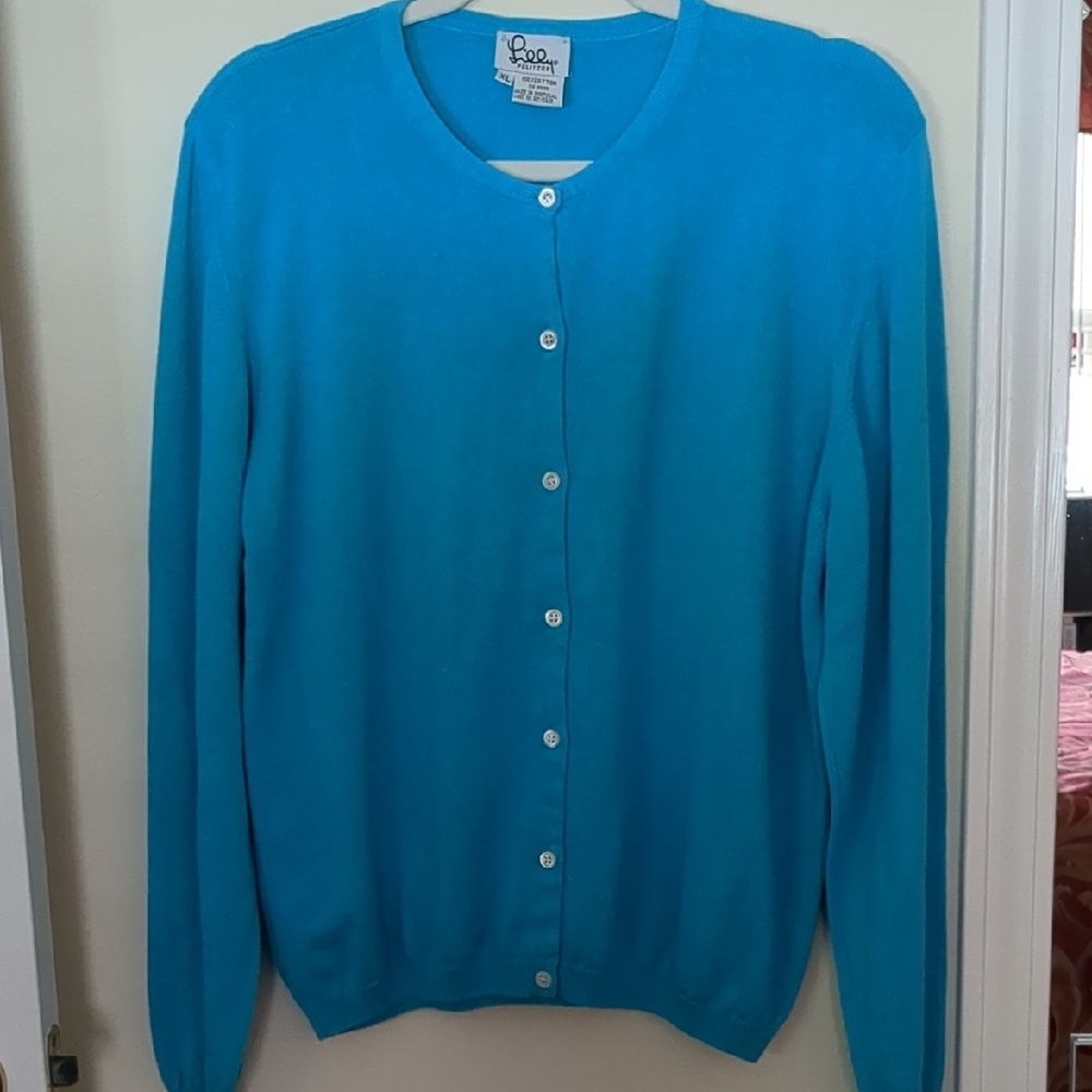 Lilly Pulitzer Blue Cardigan Sweater with Textured Knit